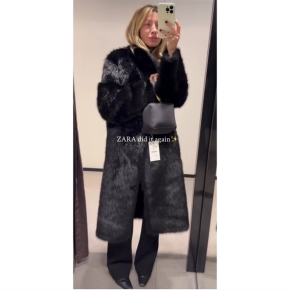 Zara Reversible Faux Fur Double Faced Coat Black - Picture 6 of 16